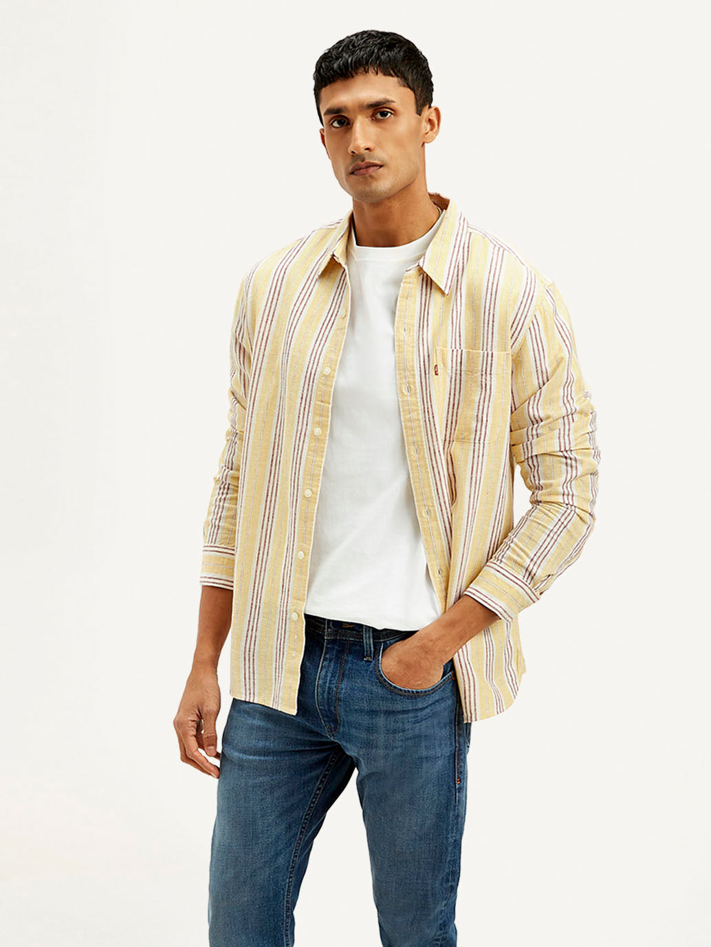Men's Striped Slim Fit Linen Shirt - Styleshot View
