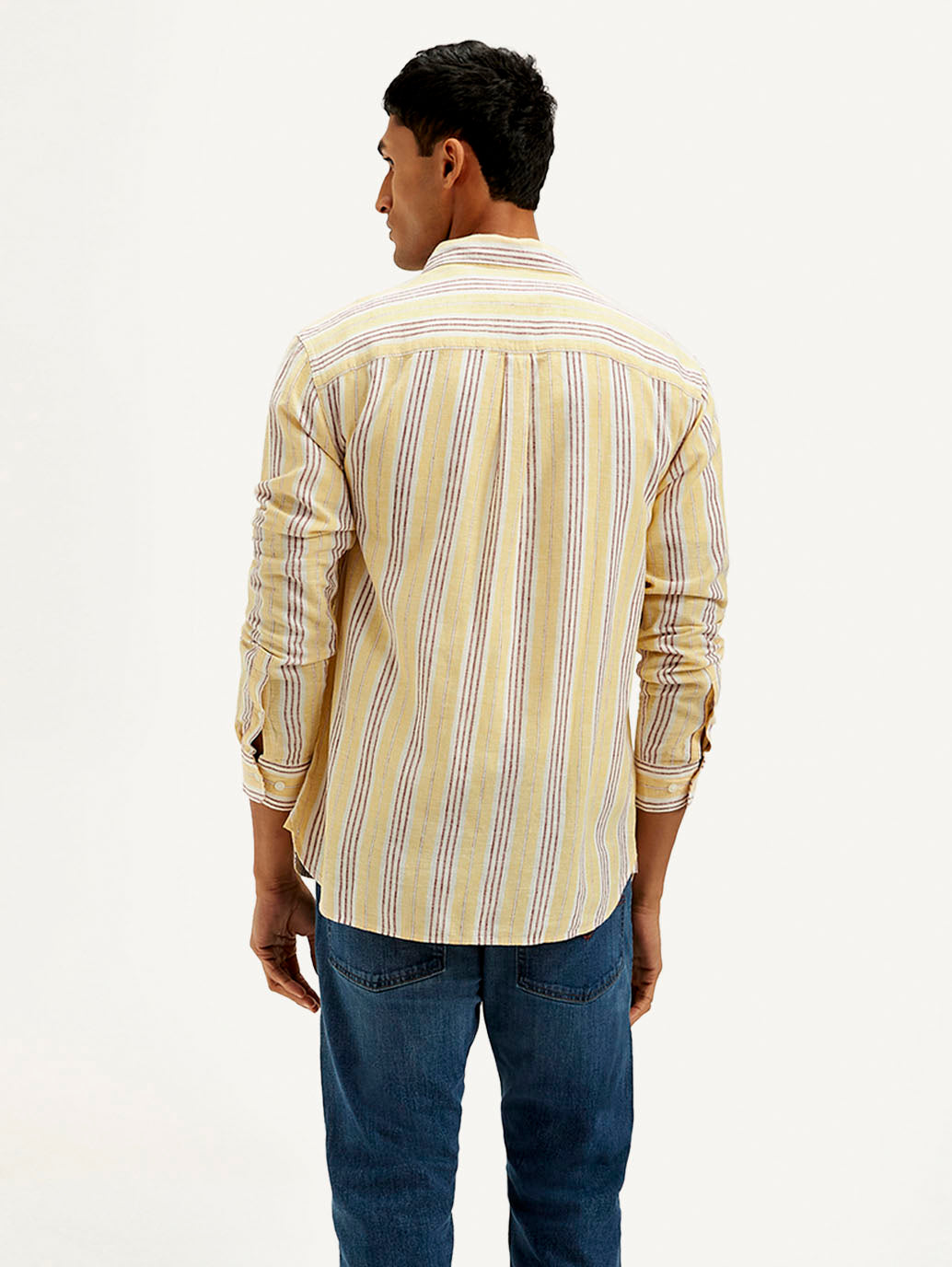 Men's Striped Slim Fit Linen Shirt - Back View