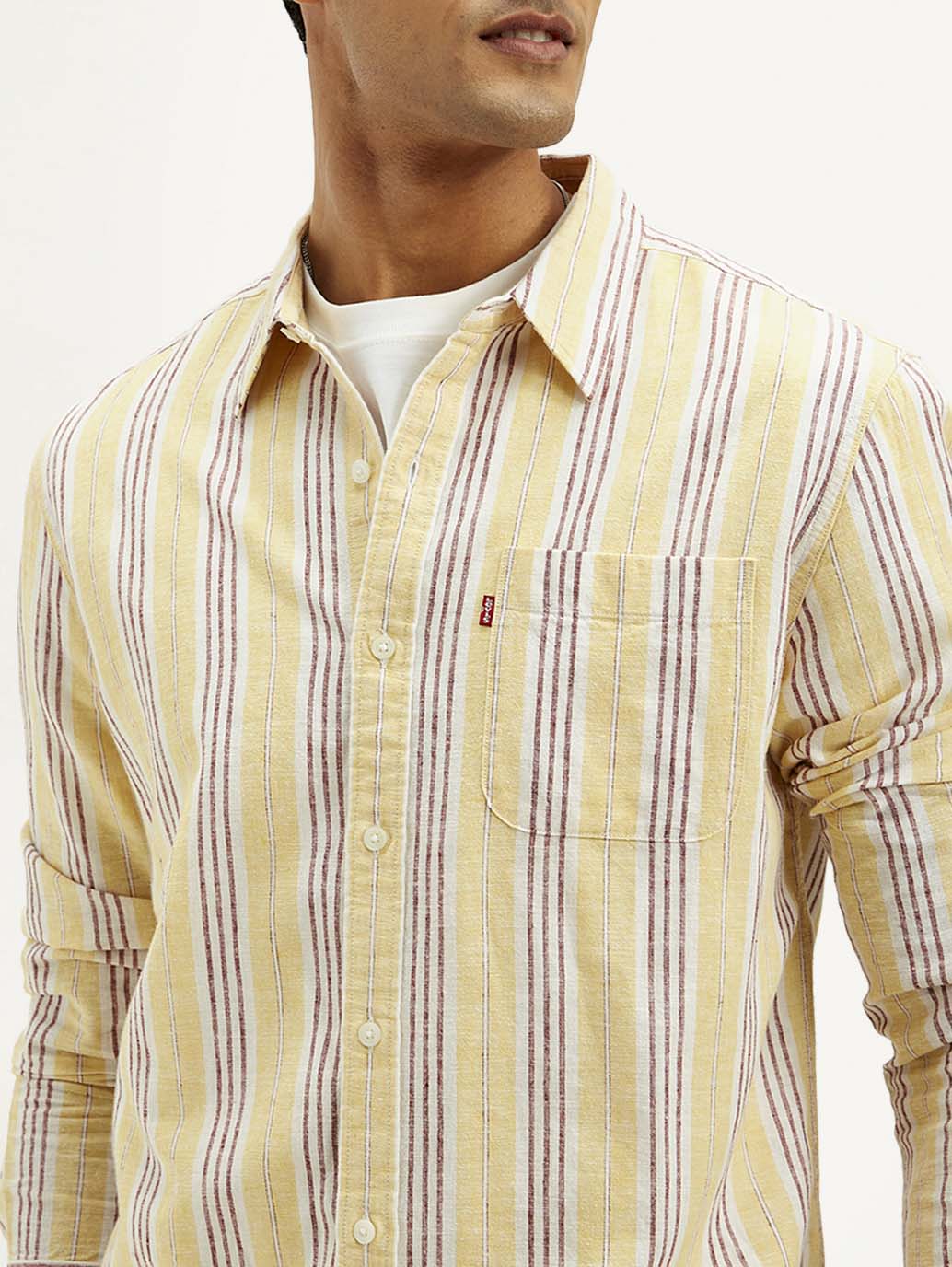 Men's Striped Slim Fit Linen Shirt - Detail View