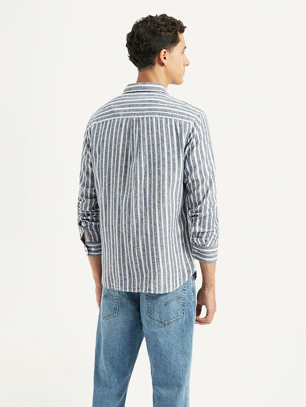 Men's Striped Slim Fit Linen Shirt - 17d23db0-9d84-4db2-9057-1dba19f59797 View