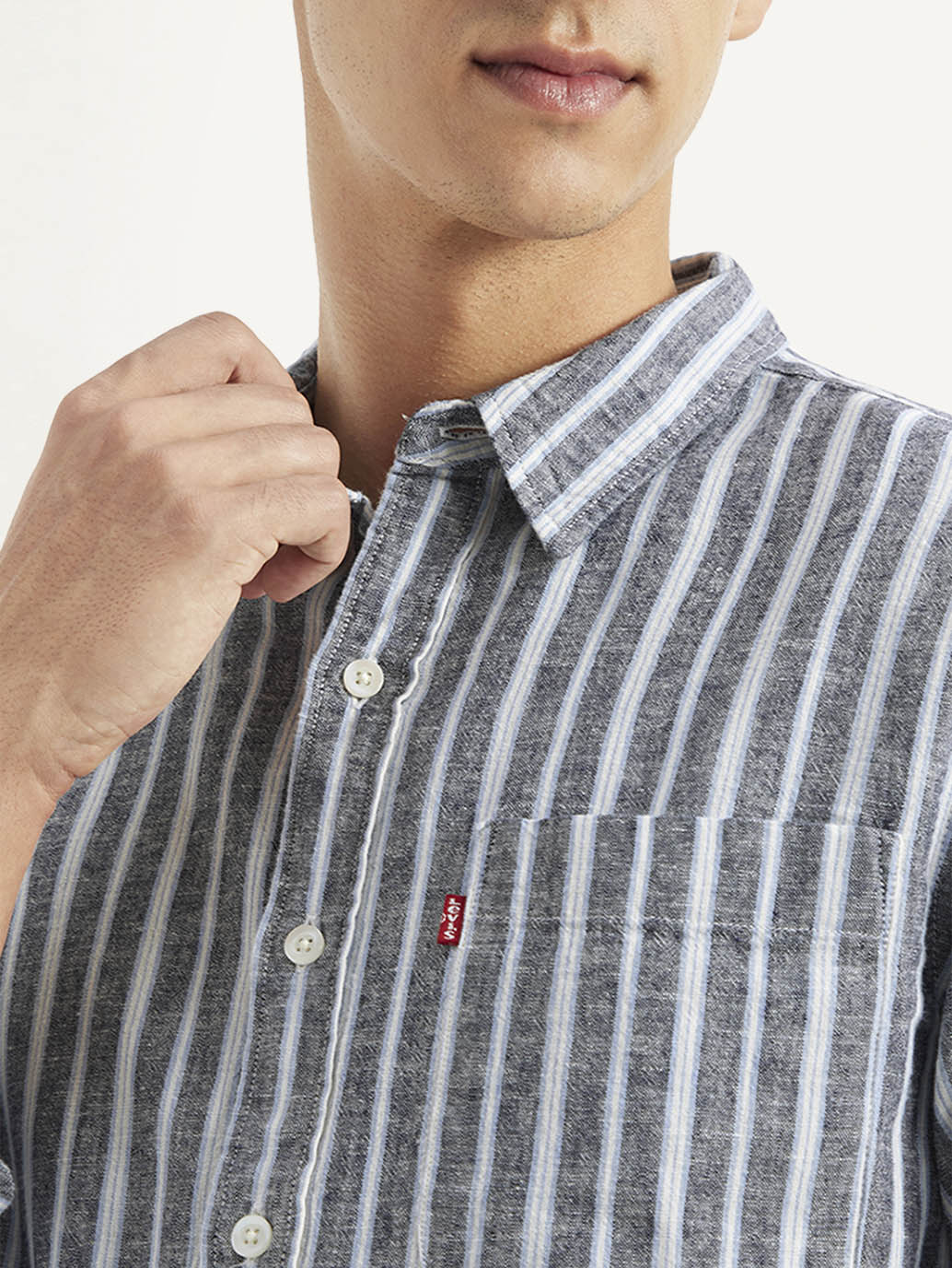 Men's Striped Slim Fit Linen Shirt - 2f40b08a-5a0b-4483-9614-fb79cac24722 View