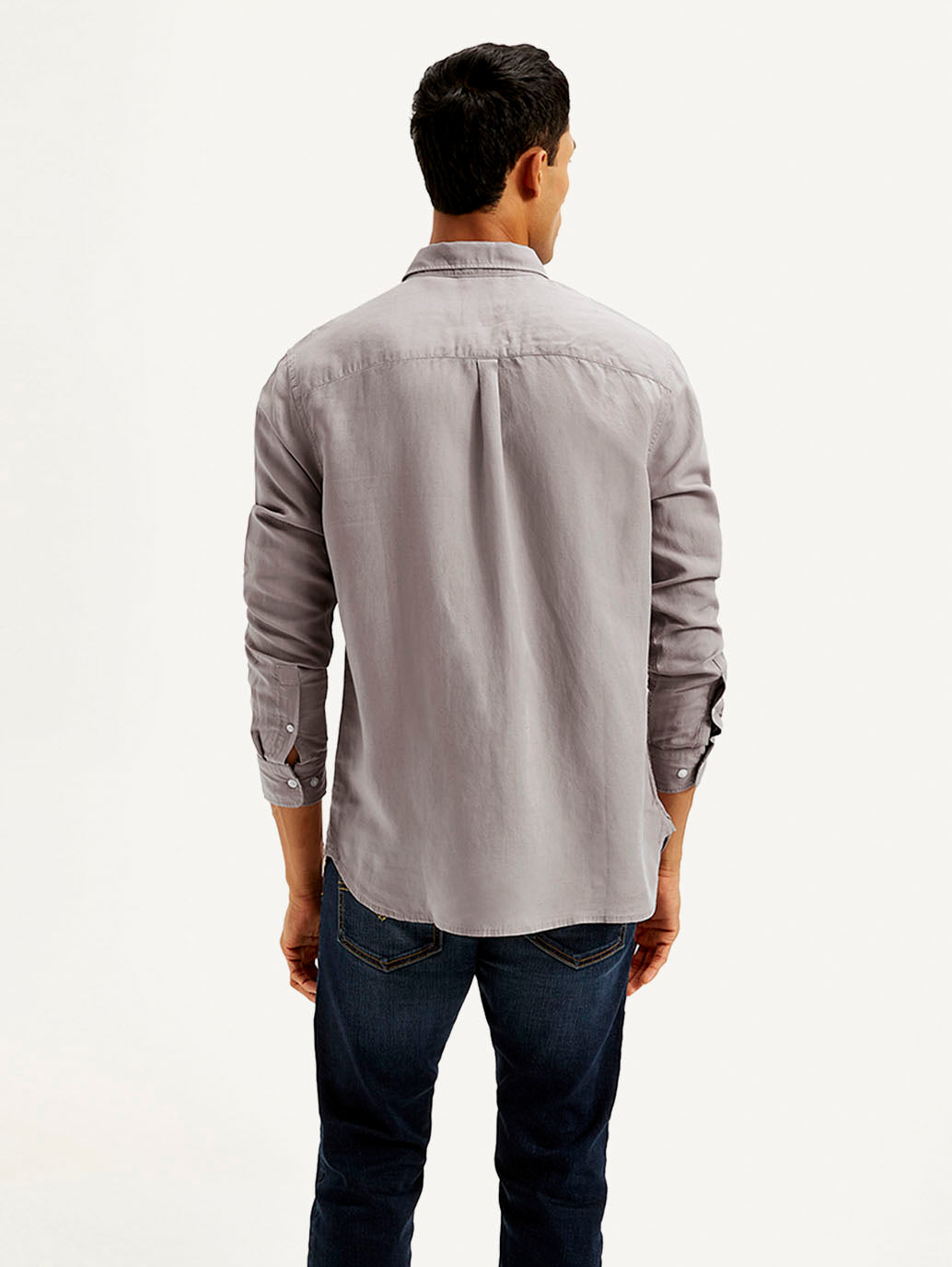 Men's Solid Slim Fit Linen Shirt - Back View