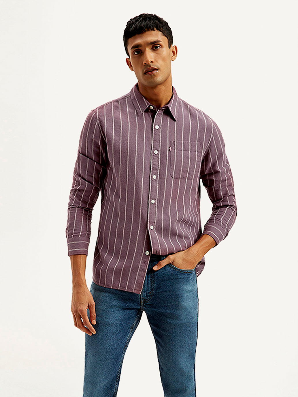 Men's Striped Slim Fit Linen Shirt - Styleshot View