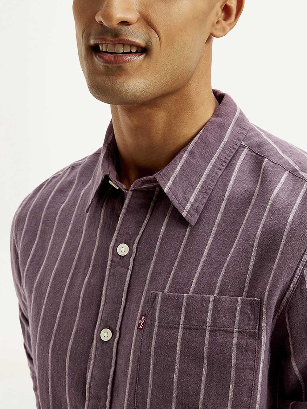 Men's Striped Slim Fit Linen Shirt - Detail View
