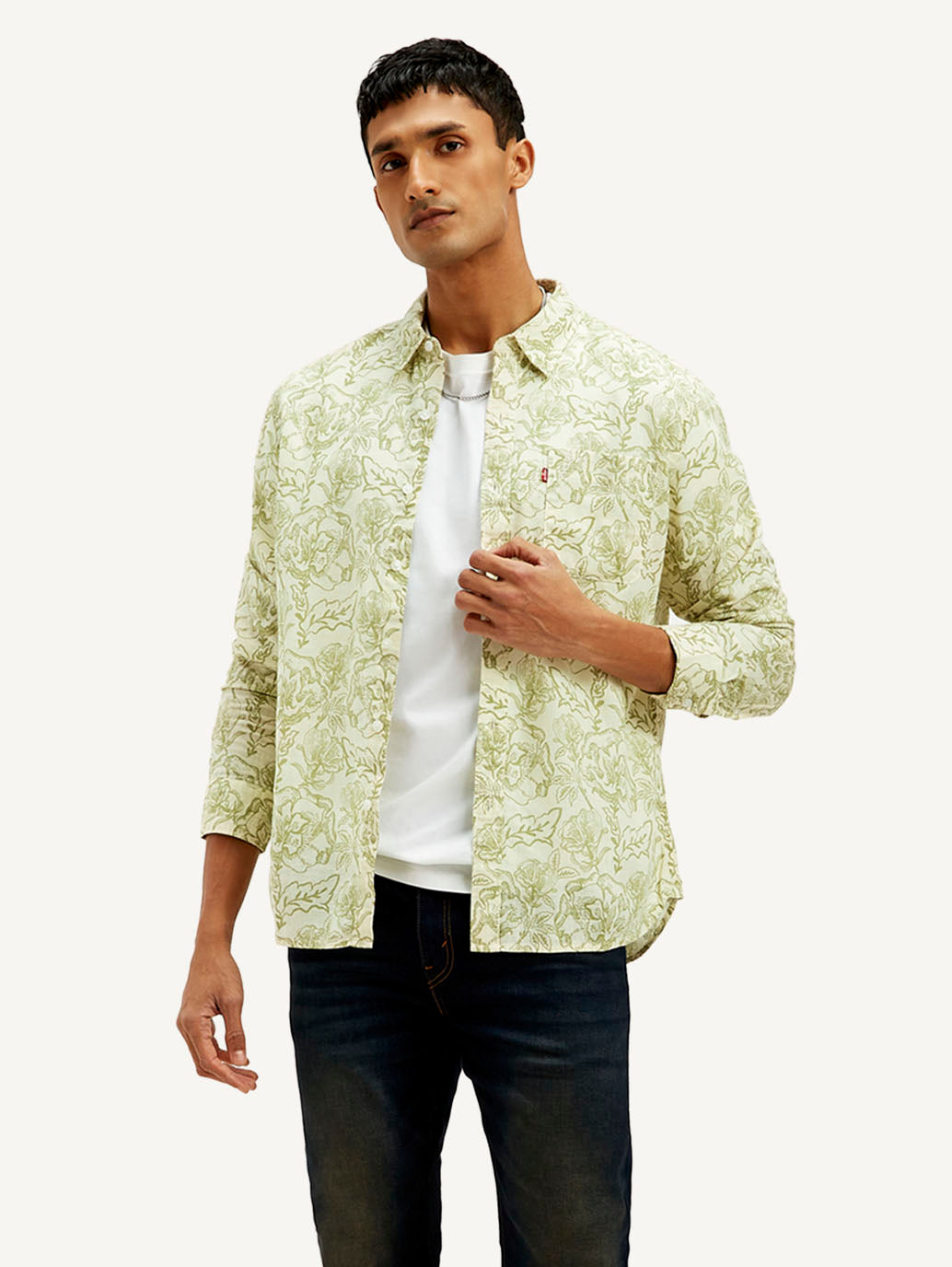 Men's Floral Slim Fit Linen Shirt - Styleshot View