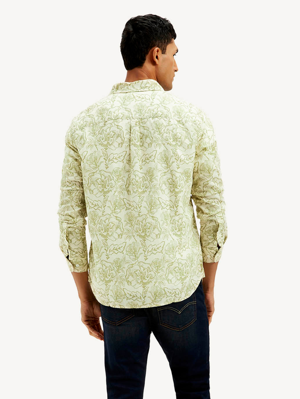 Men's Floral Slim Fit Linen Shirt - Back View
