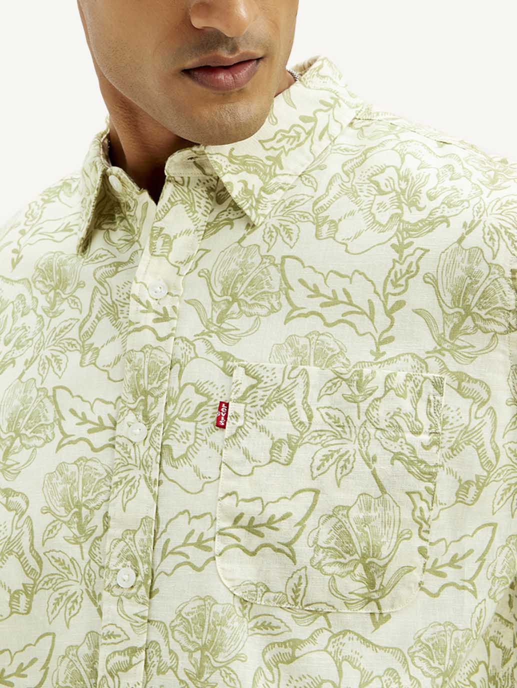 Men's Floral Slim Fit Linen Shirt - Detail View