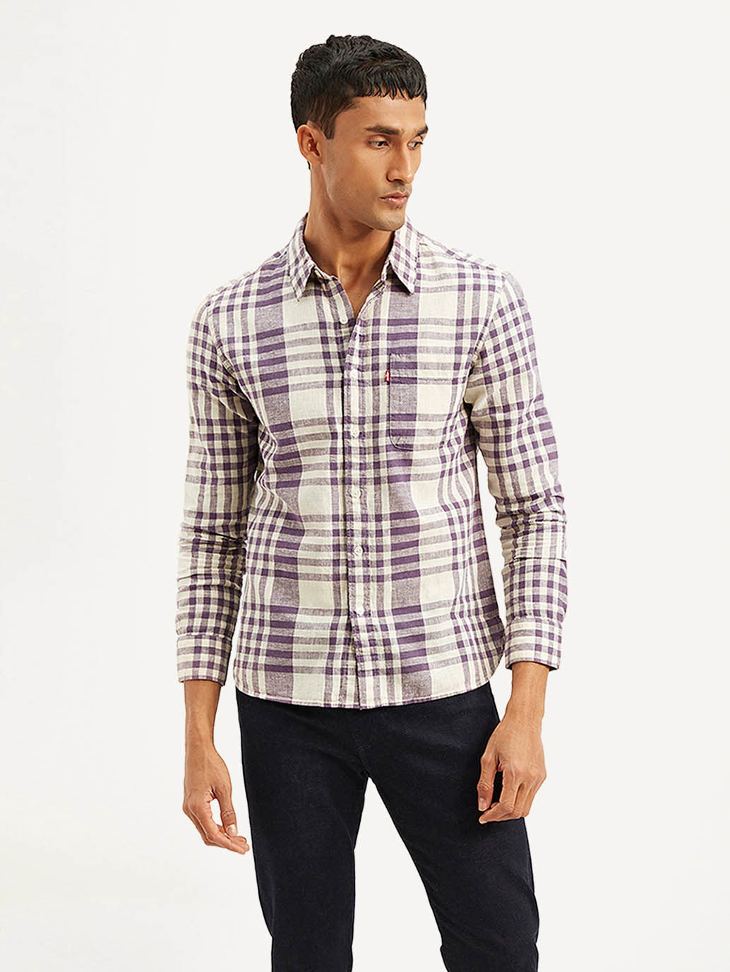 Men's Checkered Slim Fit Linen Shirt - 9b18e701-c8ef-4da3-8304-ac9108ca9494 View