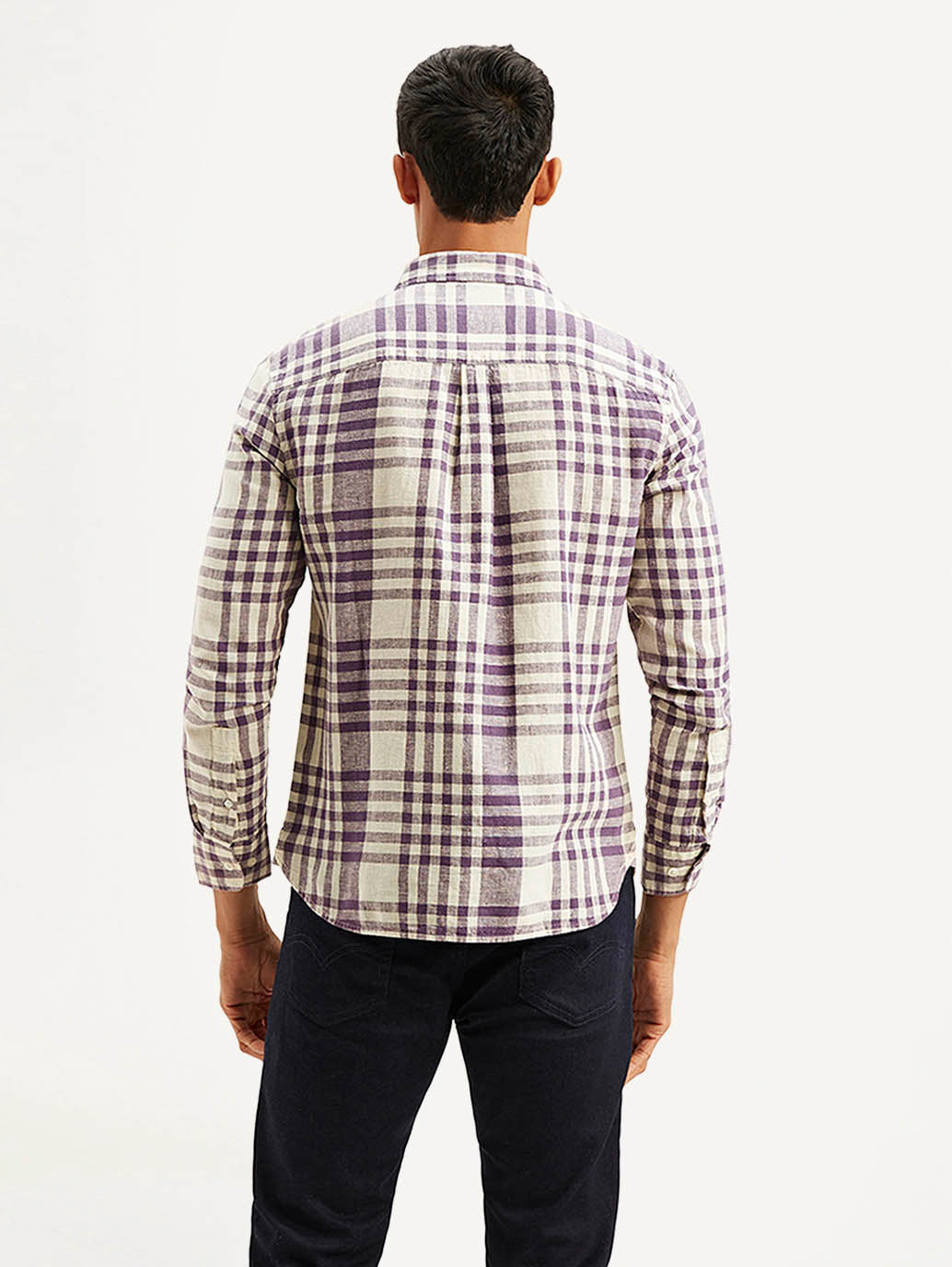 Men's Checkered Slim Fit Linen Shirt - 14ff151f-fdca-4f4e-9a53-e730c499c172 View