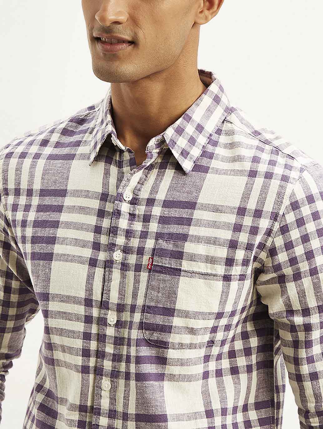 Men's Checkered Slim Fit Linen Shirt - 10751580-0e06-42aa-8cd8-459f41cfb42a View