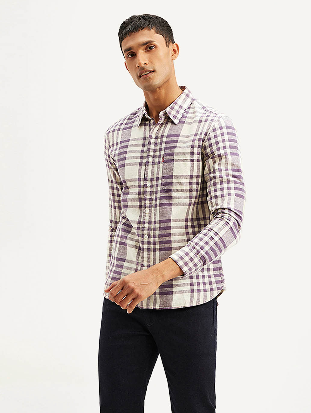 Men's Checkered Slim Fit Linen Shirt - 0af0e3a7-91ff-4bdc-b521-a06185d8ddf6 View
