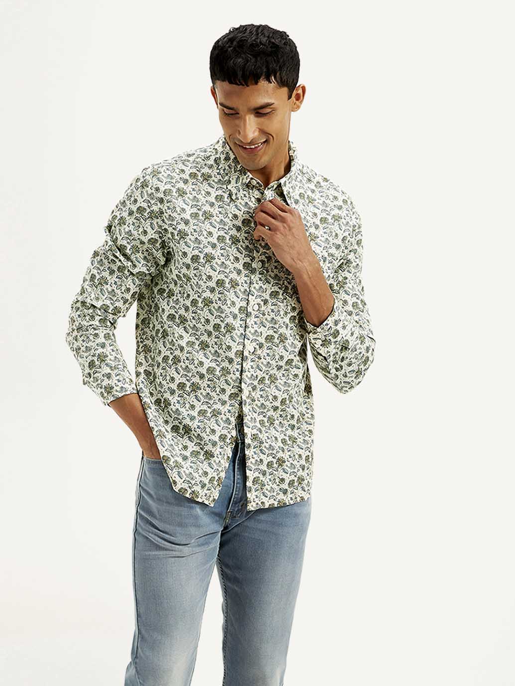 Men's Floral Slim Fit Linen Shirt - Styleshot View