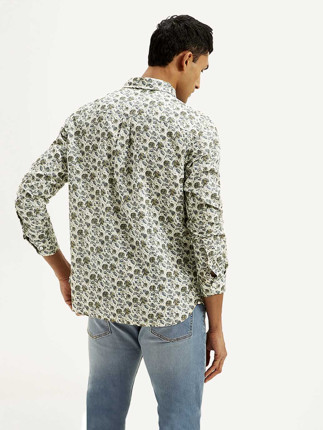 Men's Floral Slim Fit Linen Shirt - Back View