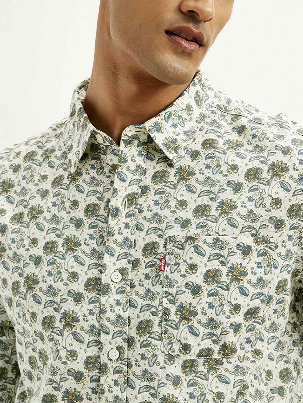 Men's Floral Slim Fit Linen Shirt - Detail View