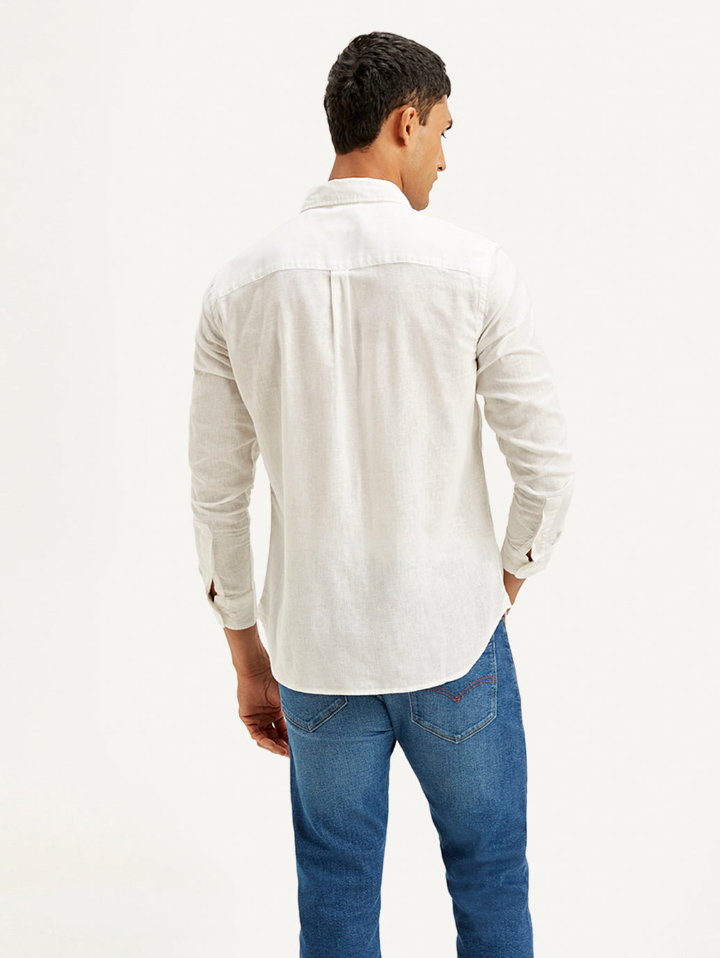 Men's Solid Slim Fit Linen Shirt - Back View