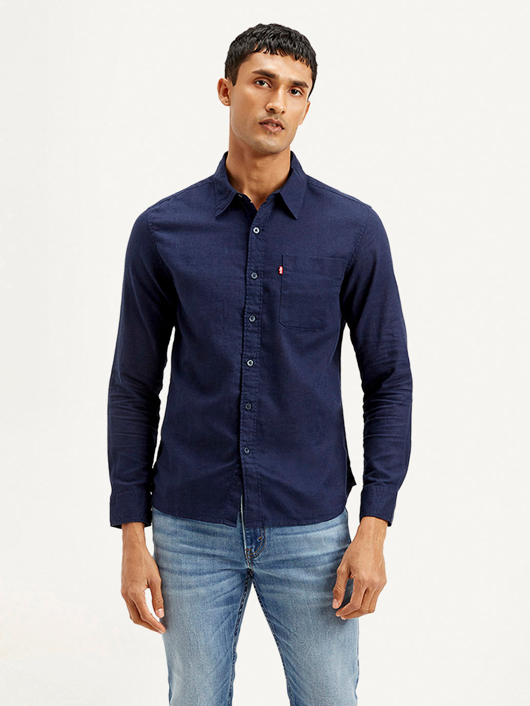 Men's Solid Slim Fit Linen Shirt - Front View