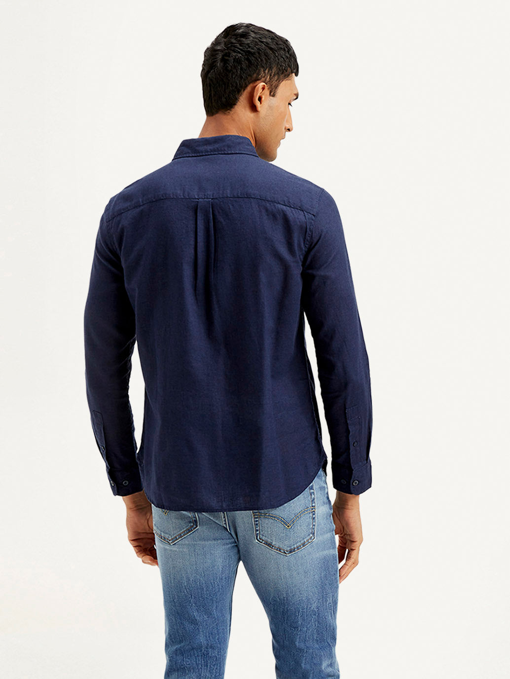 Men's Solid Slim Fit Linen Shirt - Back View
