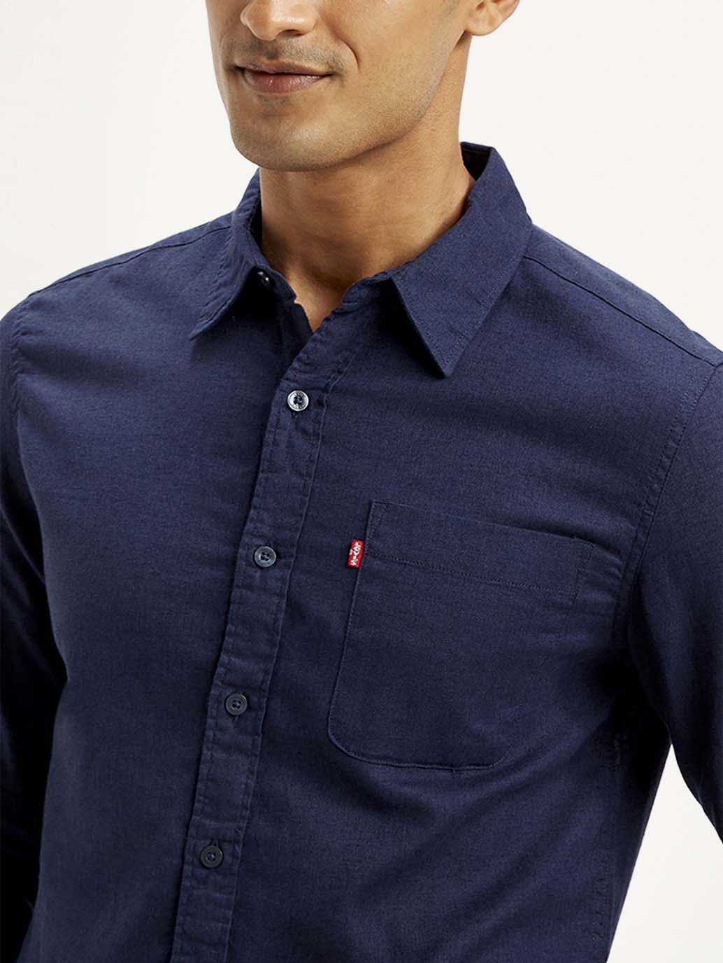 Men's Solid Slim Fit Linen Shirt - Detail View