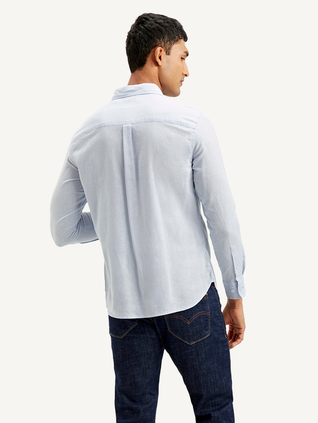 Men's Solid Slim Fit Linen Shirt - Back View