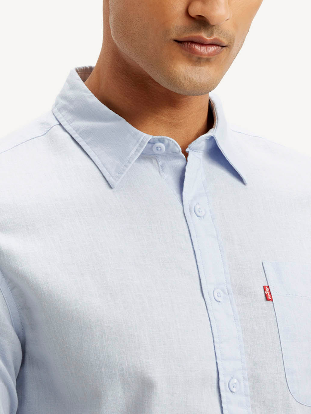 Men's Solid Slim Fit Linen Shirt - Detail View