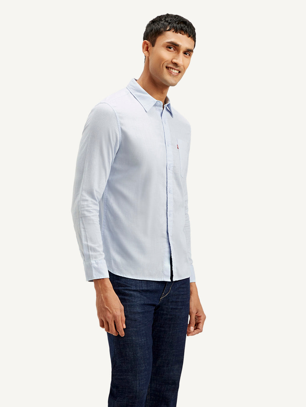 Men's Solid Slim Fit Linen Shirt - Side View