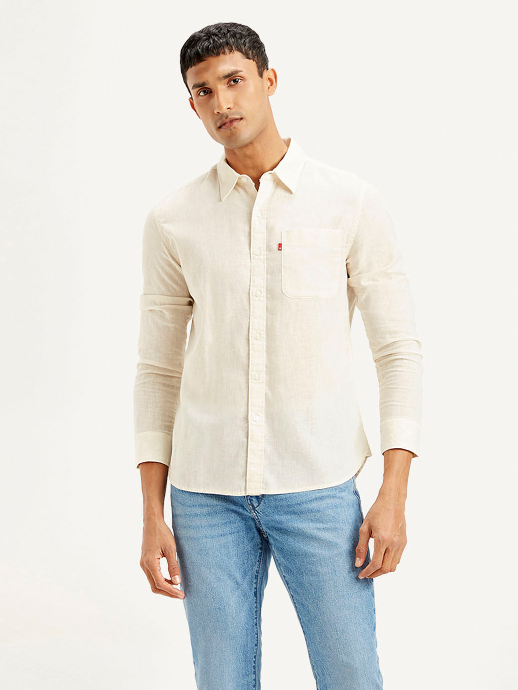 Men's Solid Slim Fit Linen Shirt - Front View