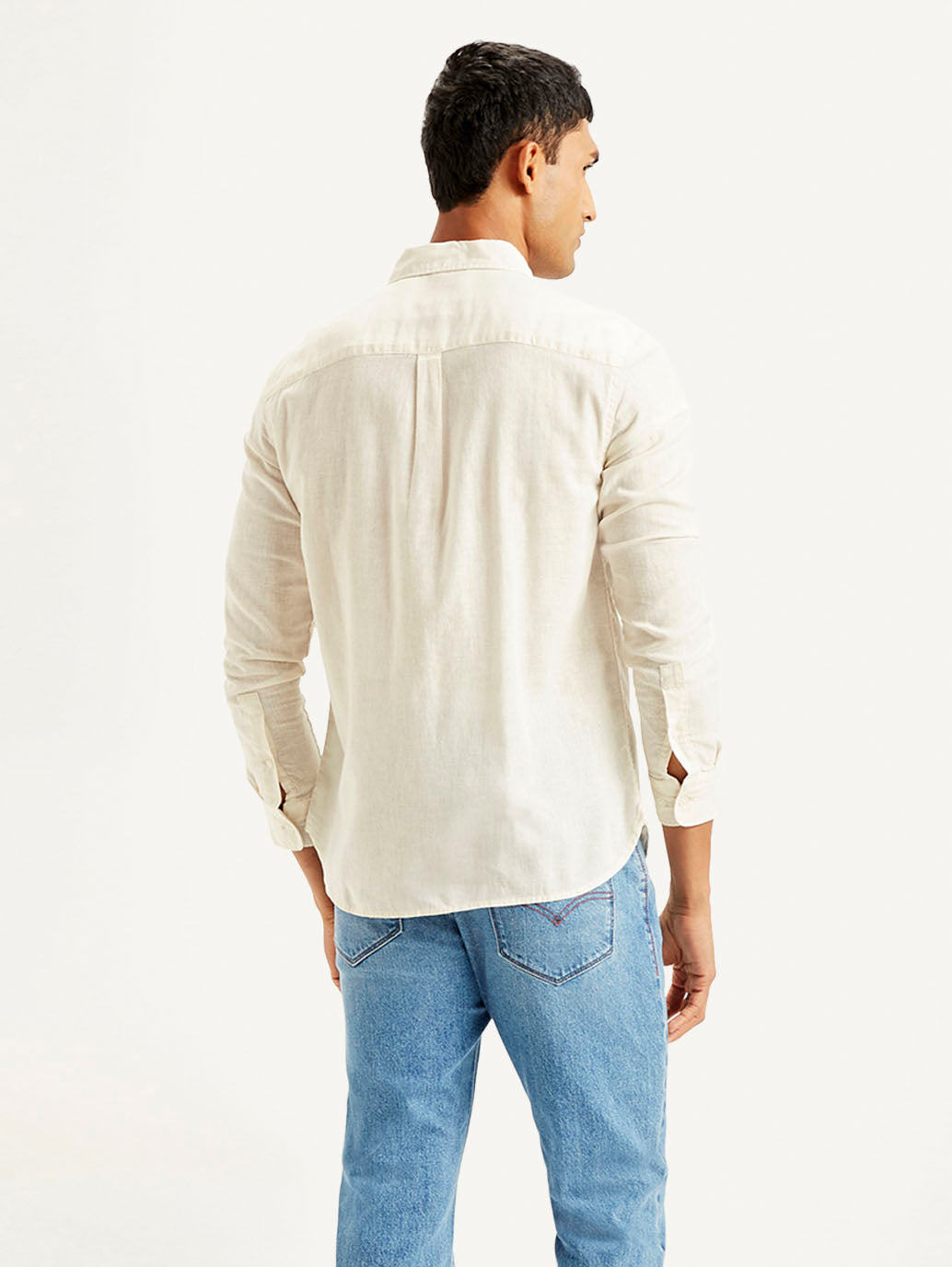 Men's Solid Slim Fit Linen Shirt - Back View