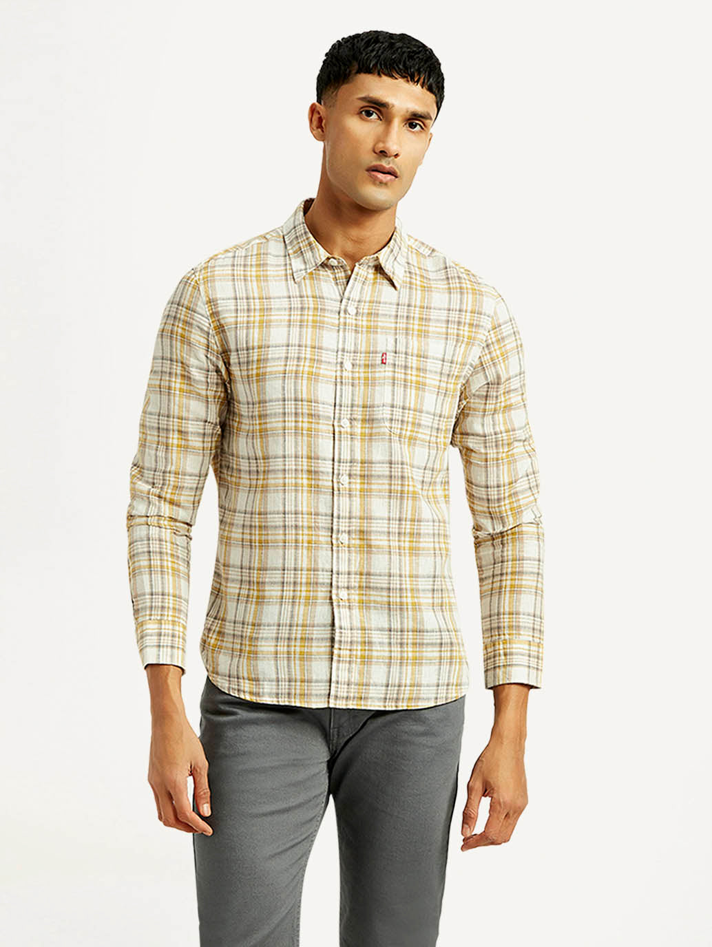 Men's Checkered Slim Fit Linen Shirt