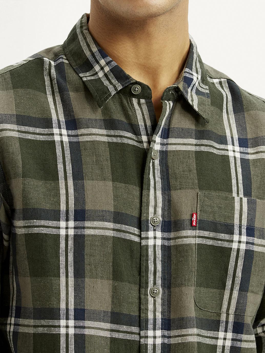 Men's Checkered Multi Color Slim Fit Linen Shirt - Detail View