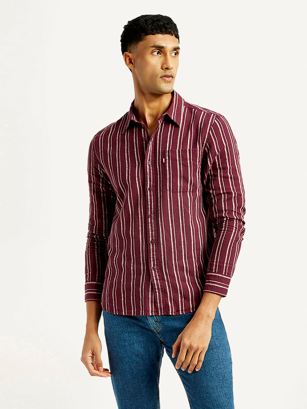 Men's Striped Slim Fit Linen Shirt