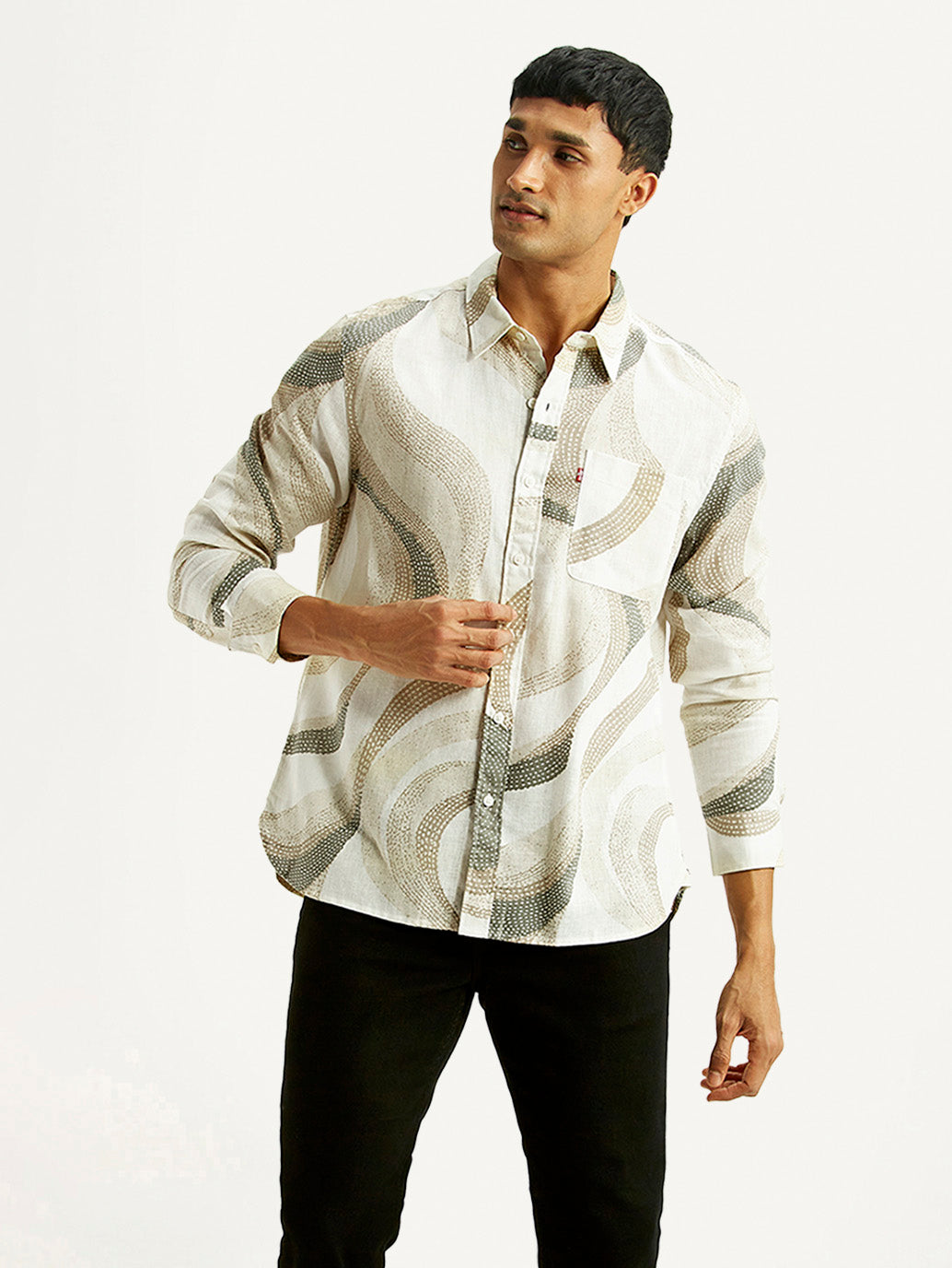 Men's Abstract Multicolor Slim Fit Linen Shirt