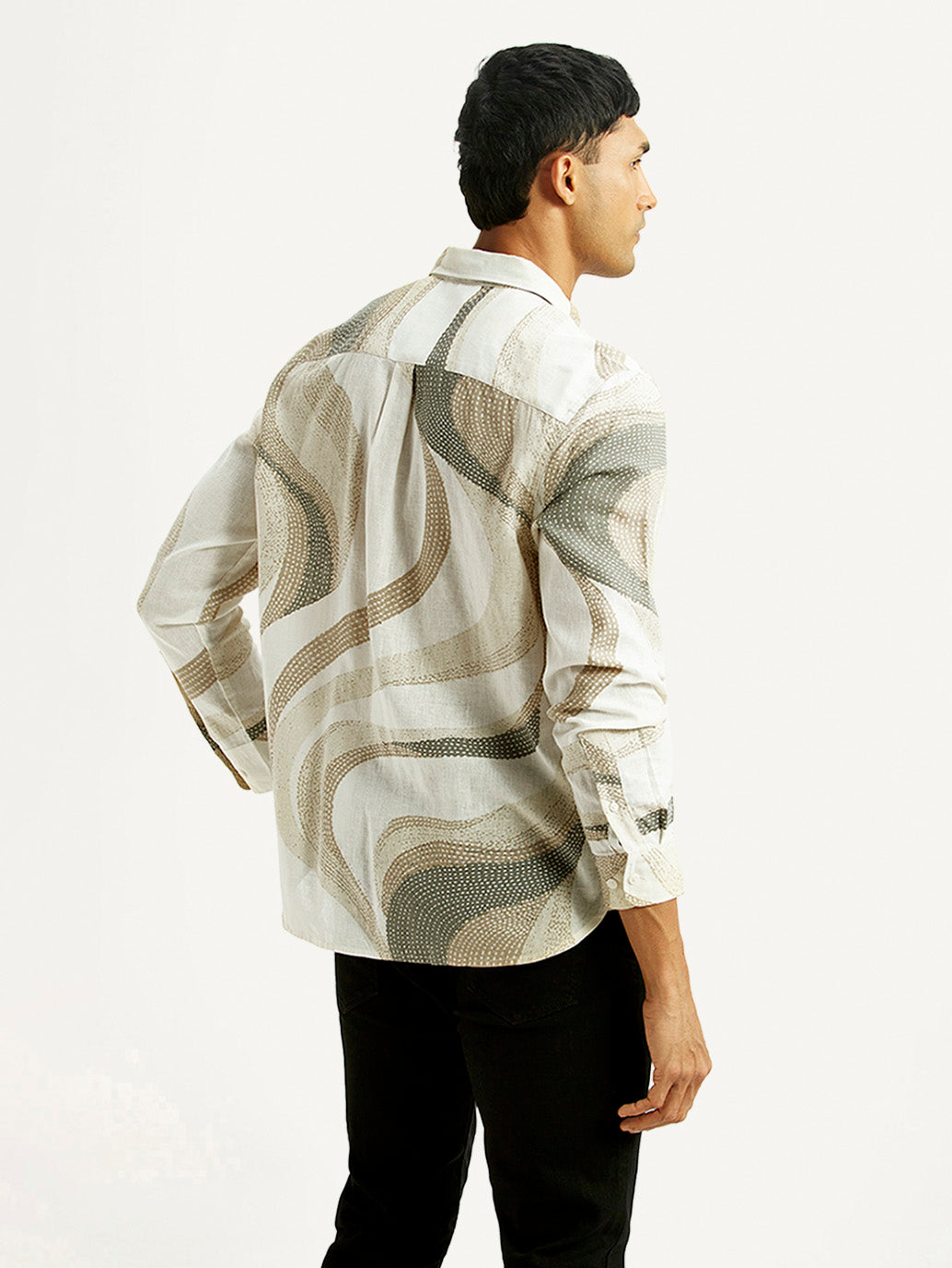 Men's Abstract Multicolor Slim Fit Linen Shirt - Back View