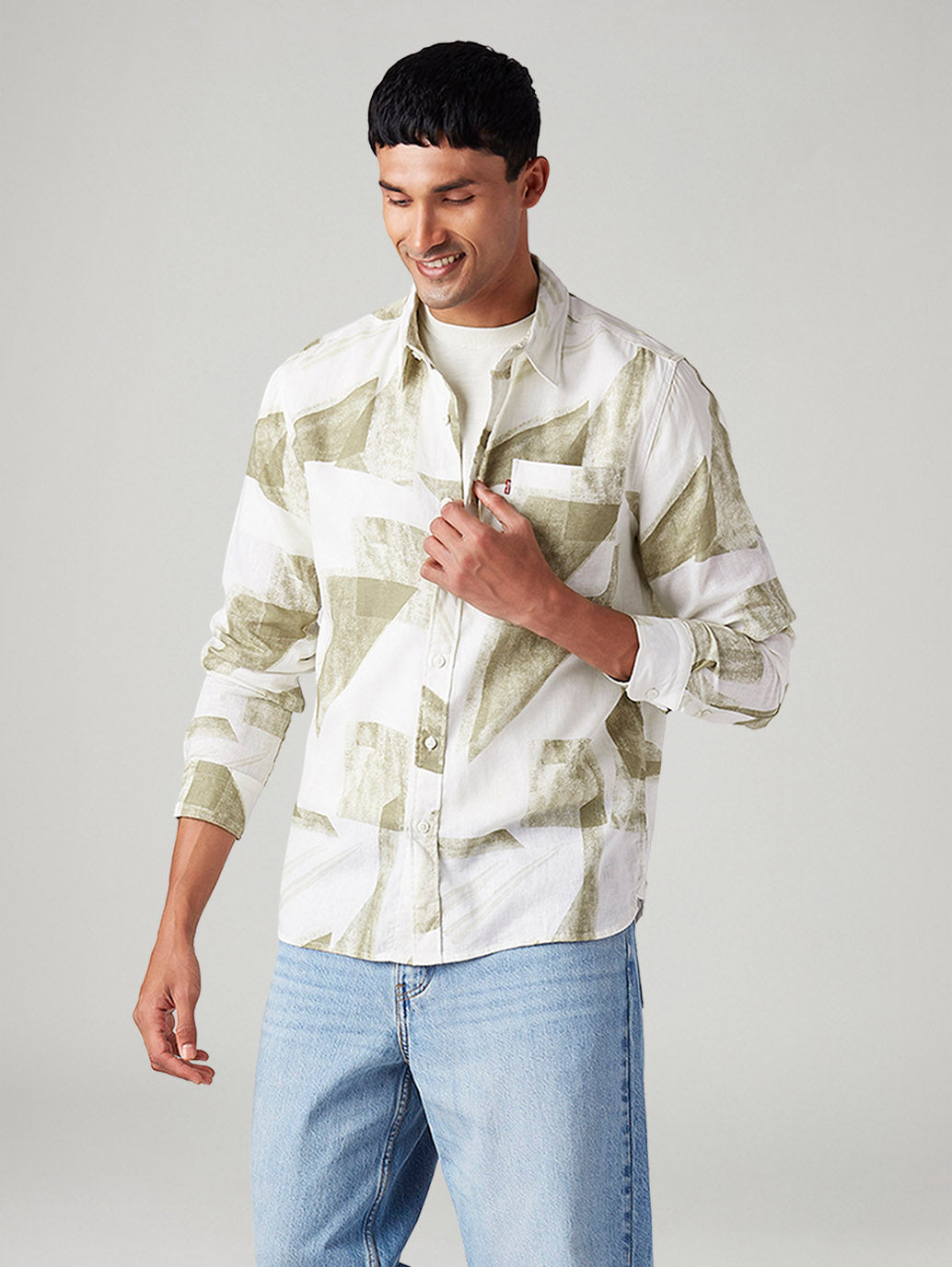 Men's Abstract Slim Fit Linen Shirt