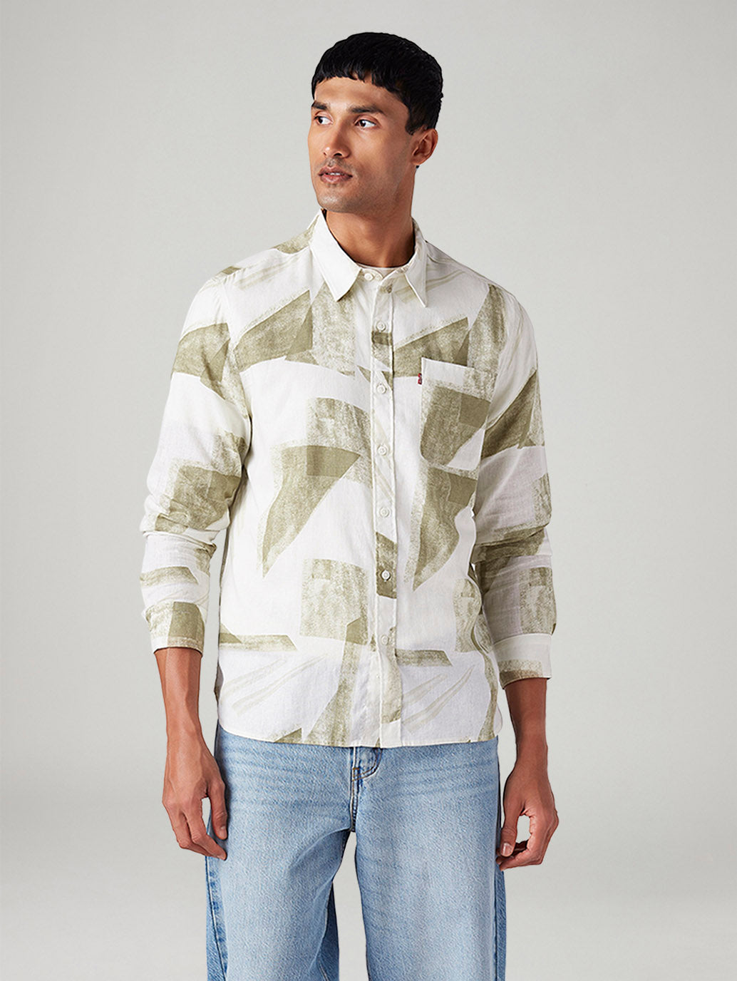 Men's Abstract Slim Fit Linen Shirt - Front View