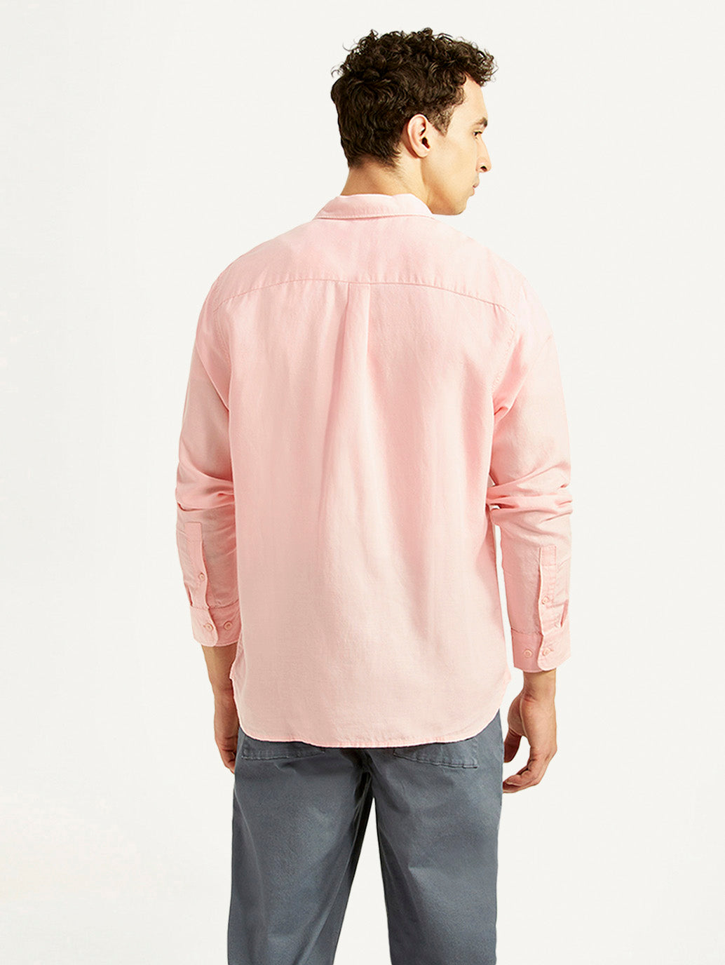 Men's Solid Light-Pink Slim Fit Linen Shirt - Back View