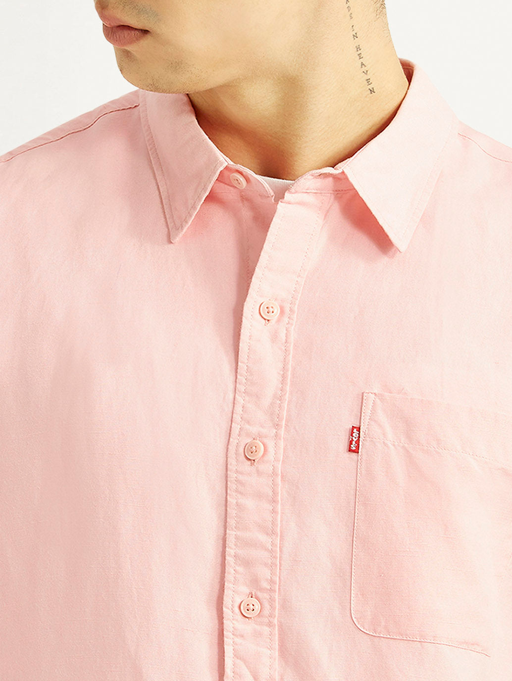 Men's Solid Light-Pink Slim Fit Linen Shirt - Detail View