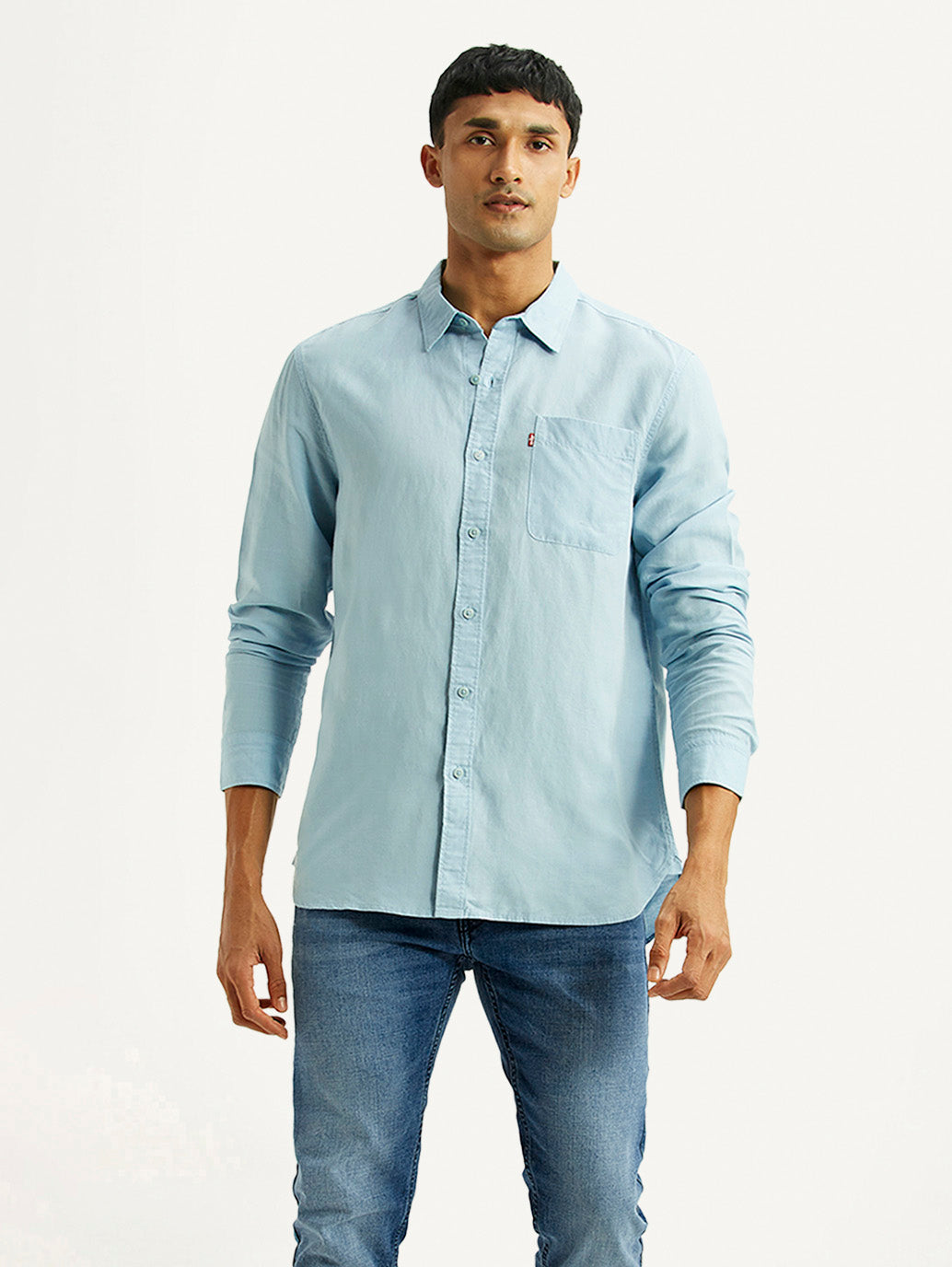 Men's Solid Light Blue Slim Fit Linen Shirt
