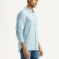 Men's Solid Light Blue Slim Fit Linen Shirt - Side View