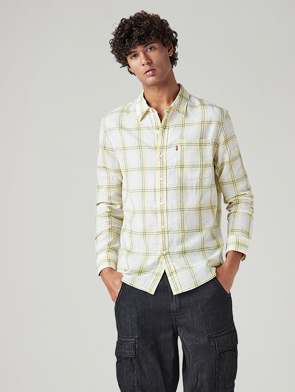 Men's Checkered Slim Fit Linen Shirt