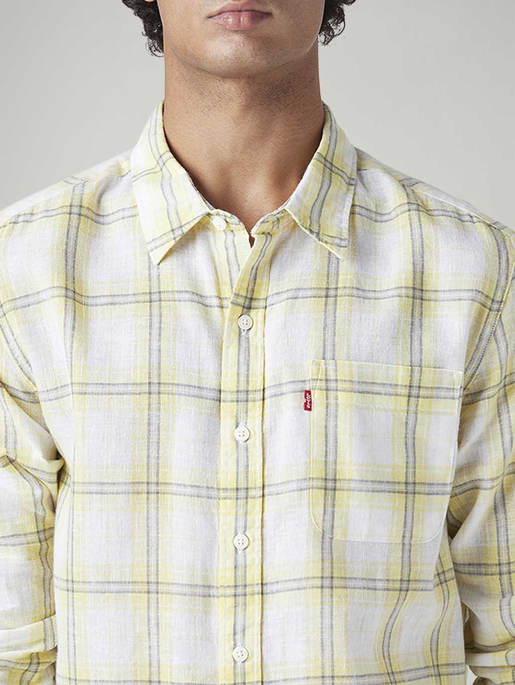 Men's Checkered Slim Fit Linen Shirt - Detail View