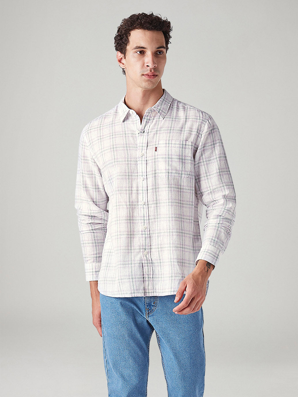 Men's Checkered Slim Fit Linen Shirt