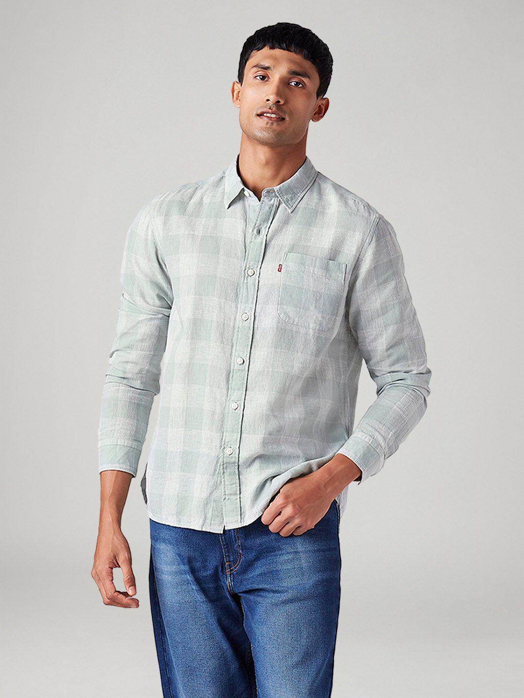 Men's Checkered Slim Fit Linen Shirt