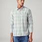 Men's Checkered Slim Fit Linen Shirt - Front View