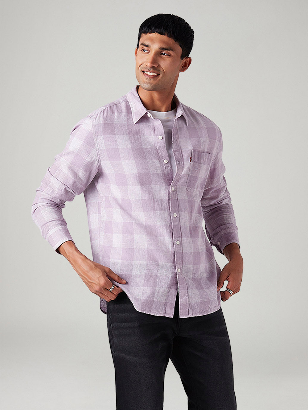 Men's Checkered Slim Fit Linen Shirt