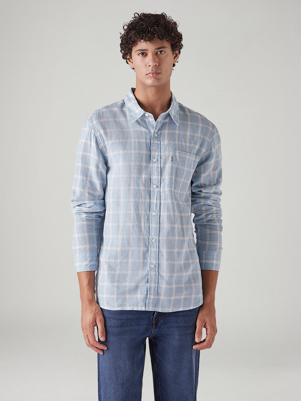 Men's Checkered Slim Fit Linen Shirt - Front View