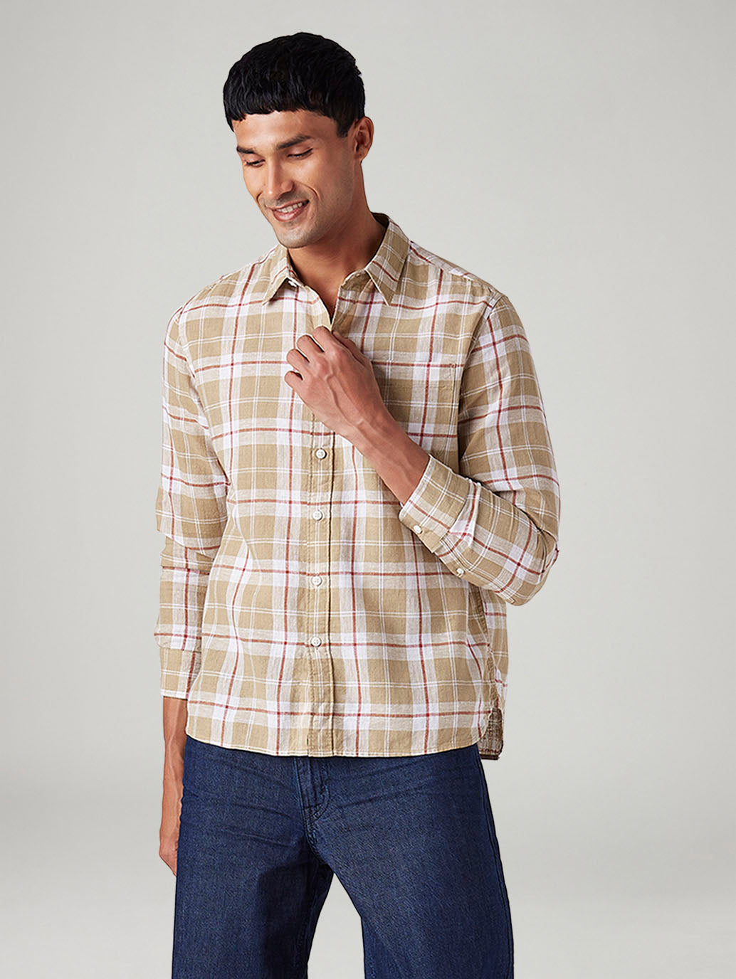 Men's Checkered Slim Fit Linen Shirt