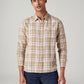 Men's Checkered Slim Fit Linen Shirt - Front View