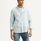 Men's Striped Light Blue Slim Fit Linen Shirt - Styleshot View