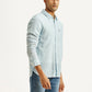 Men's Striped Light Blue Slim Fit Linen Shirt - Side View