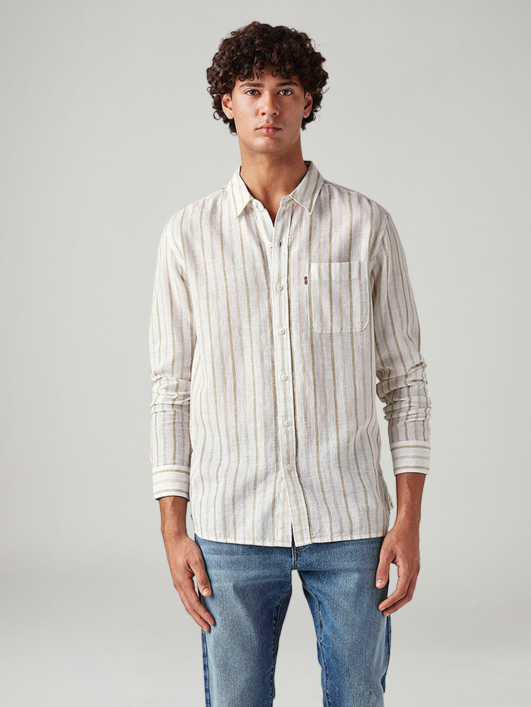 Men's Striped Slim Fit Linen Shirt